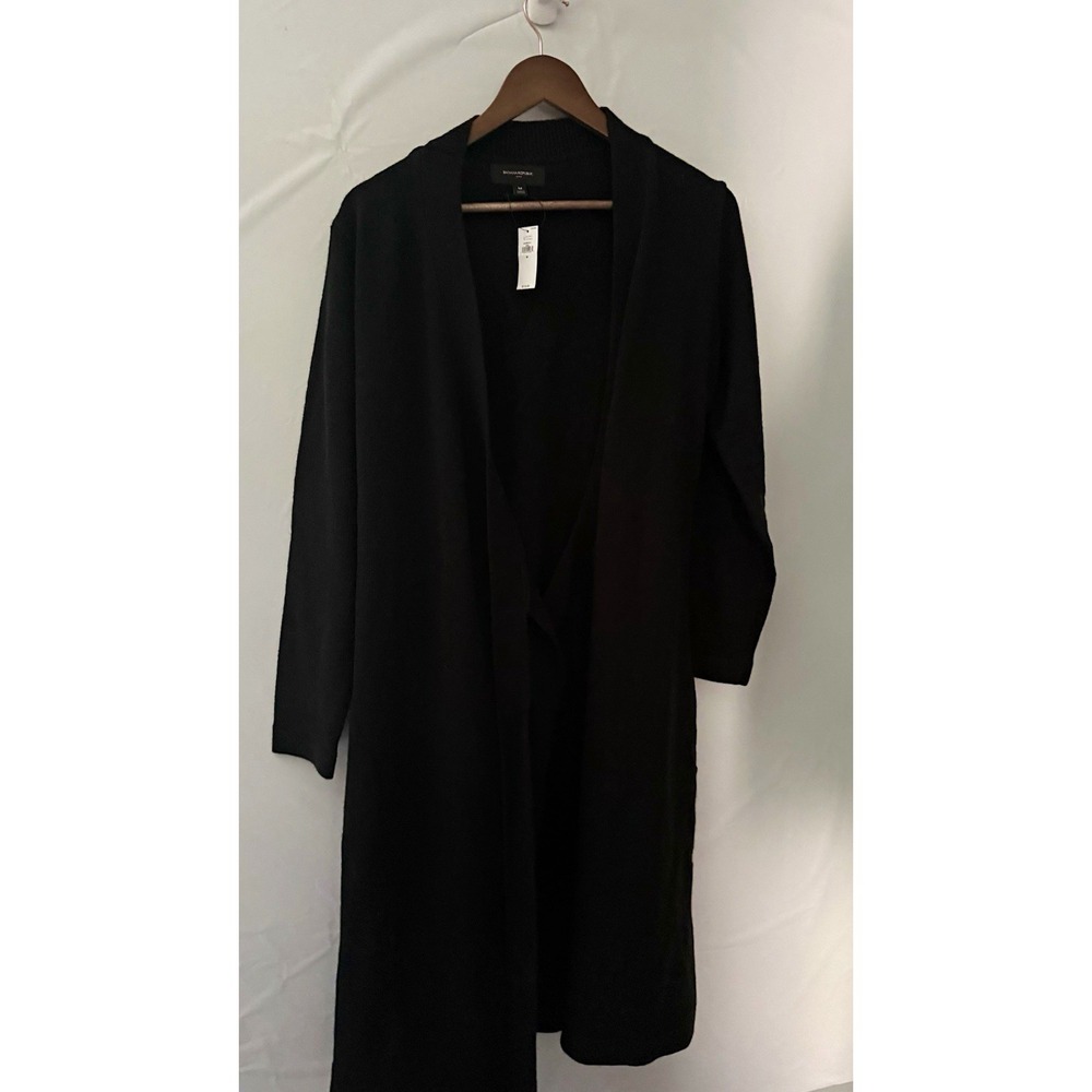 Banana Republic Womens Black Long Open Front Long Sleeve wrap around dress